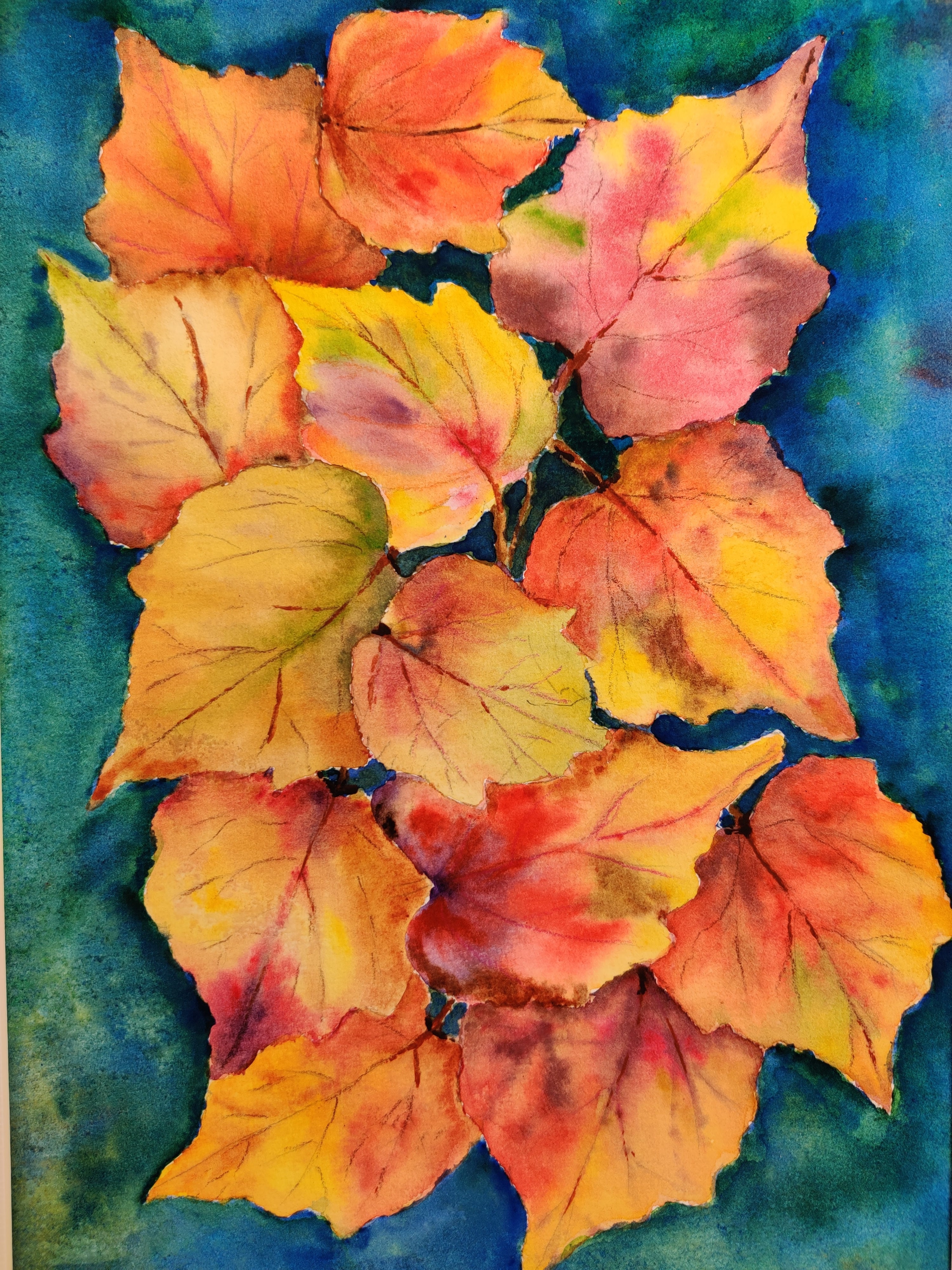 Autumn Leaves. Watercolour n aper framed under glass and ready to hang