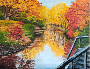 Autumn Reflections at  the canal. Oil on Box canvas ready to hang