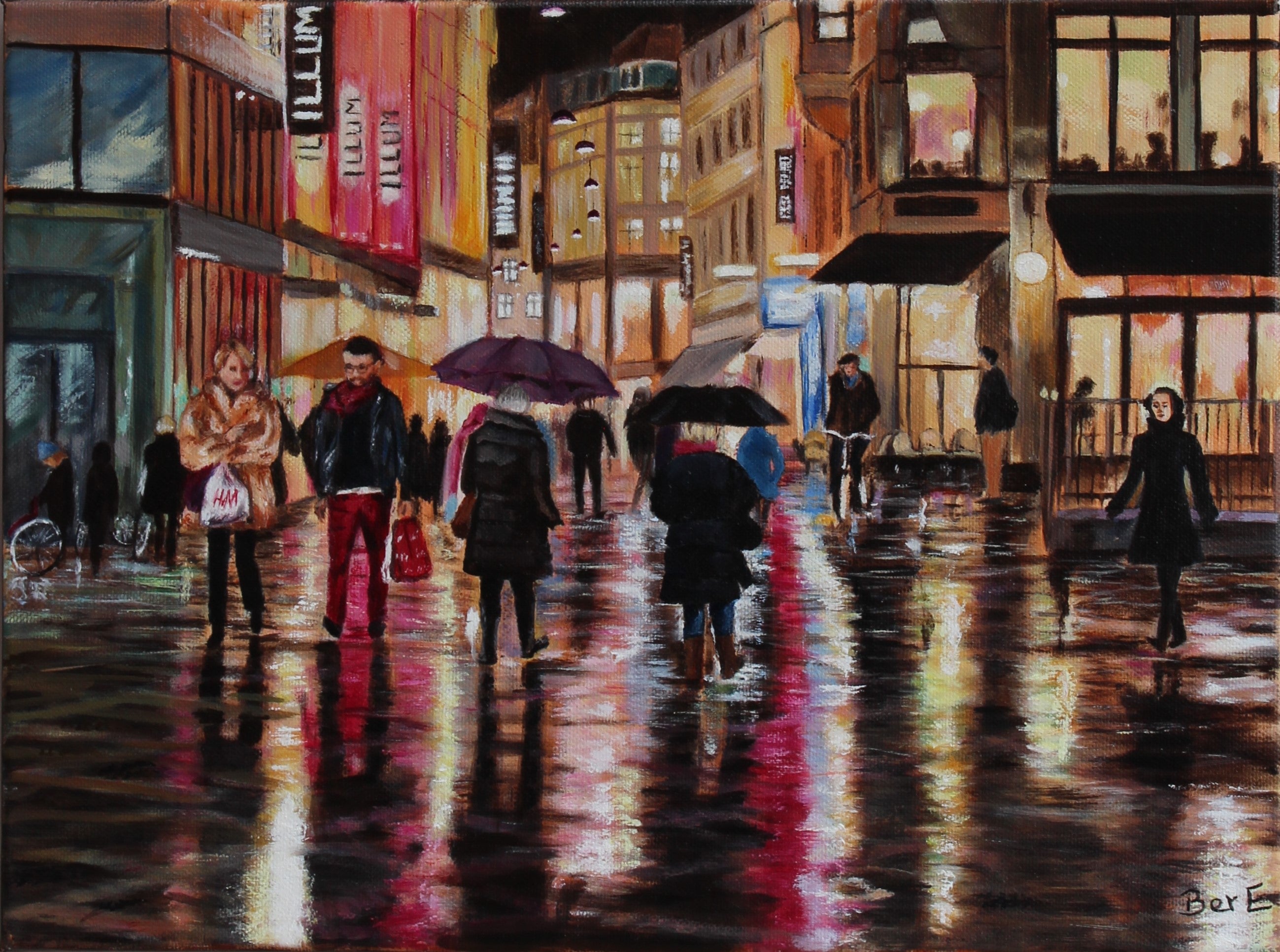 City Lights. Oil on canvas painting, framed and ready to hang