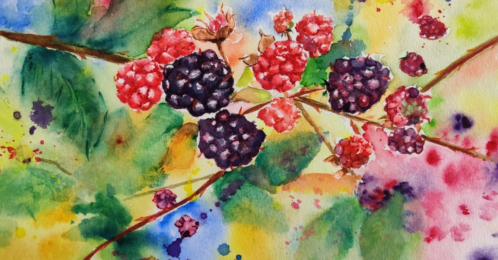 Picking Blackberries. Watercolour painting on paper framed under glass and ready to hang