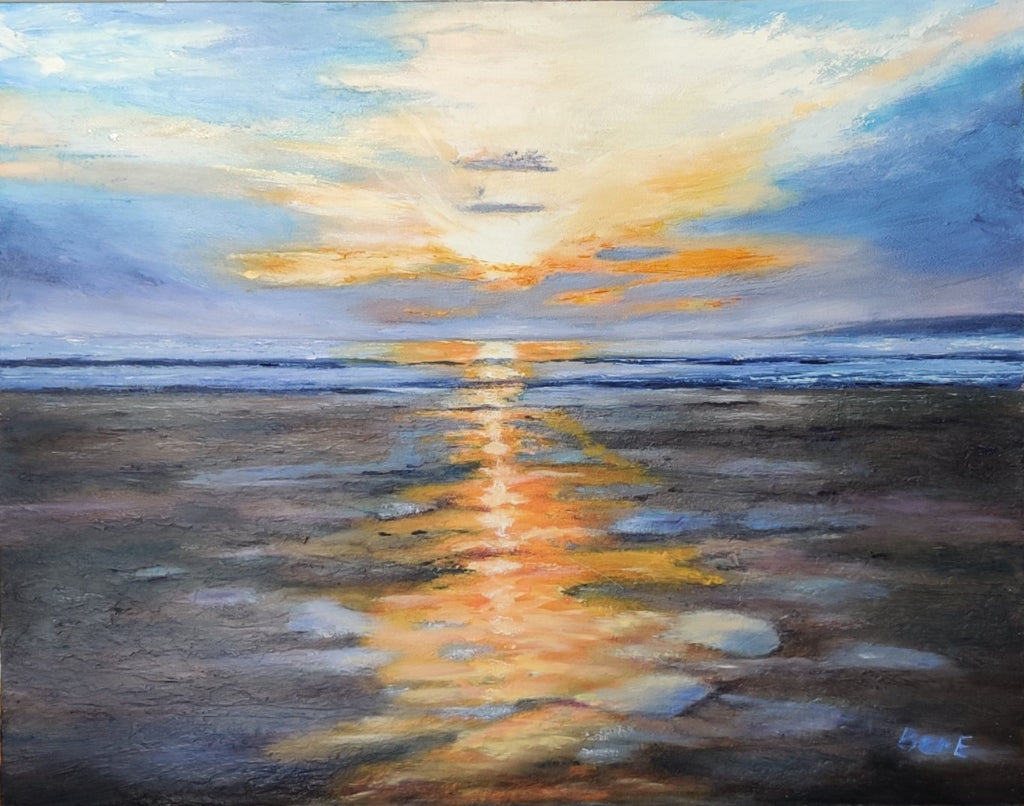 Sunset at Banna. Oil on canvas painting, framed and ready to hang